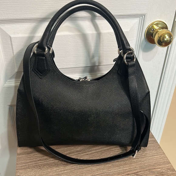 CROMIA LEATHER SATCHEL HAND BAG CROSSBODY  IN BLACK  ITALIAN GENUIN LEATHER NEW - Picture 4 of 8